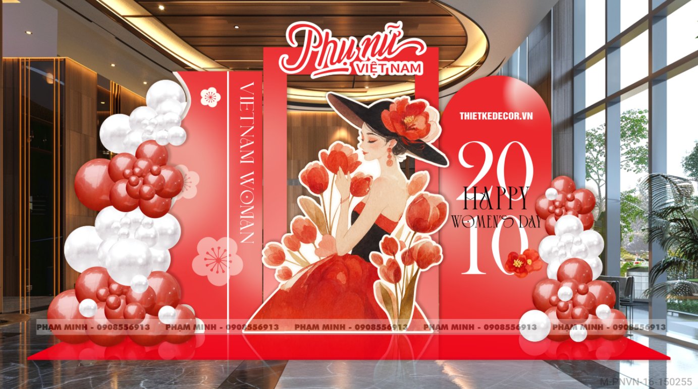 File thiết kế trang trí decor chụp ảnh ngày Phụ nữ Việt Nam 20 tháng 10 Tone Đỏ Sang trọng Happy Vietnamese women's day