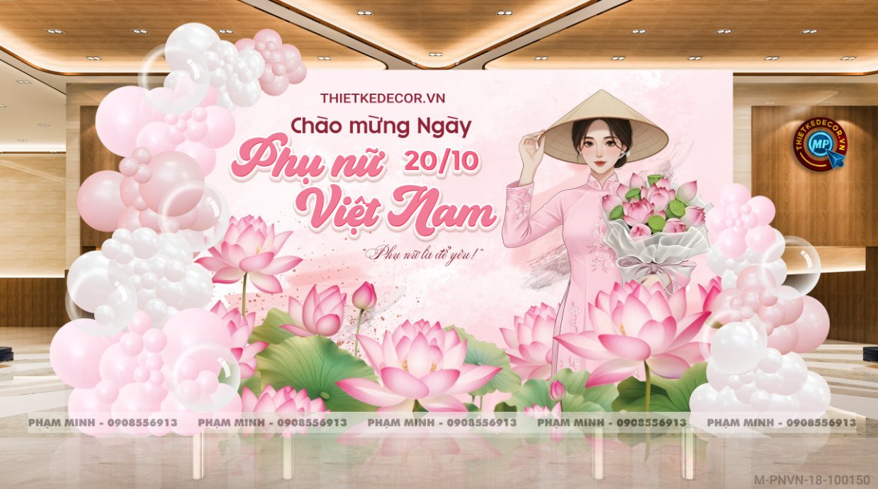 File thiết kế background Chào mừng ngày Phụ nữ Việt Nam 20 tháng 10, bạt trang trí bong bóng tone hồng xinh đẹp, sang trọng.