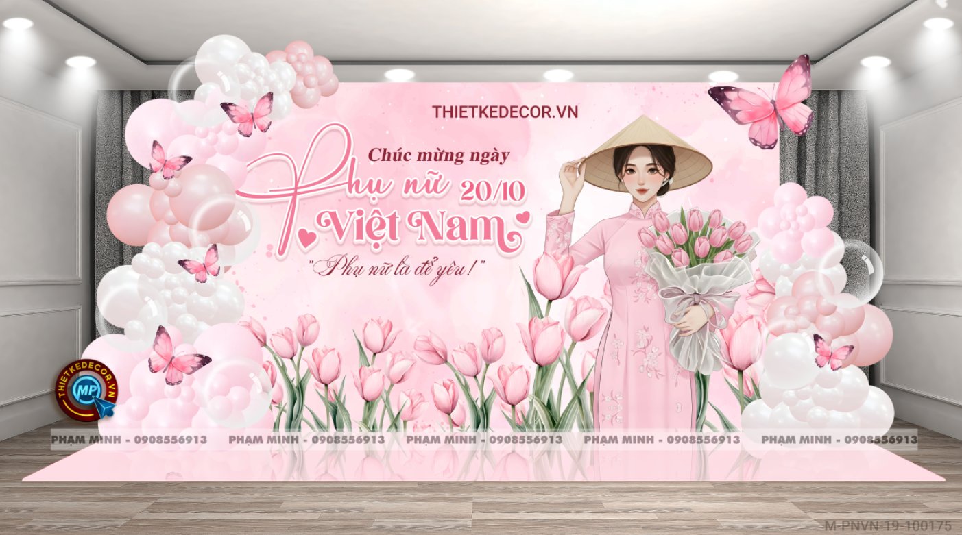 File thiết kế background Chào mừng ngày Phụ nữ Việt Nam 20 tháng 10, bạt trang trí bong bóng tone hồng xinh đẹp, sang trọng.