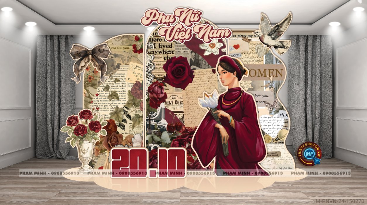 File thiết kế trang trí decor chụp ảnh ngày Phụ nữ Việt Nam 20 tháng 10 Cổ điển Vintage Happy Vietnamese women's day