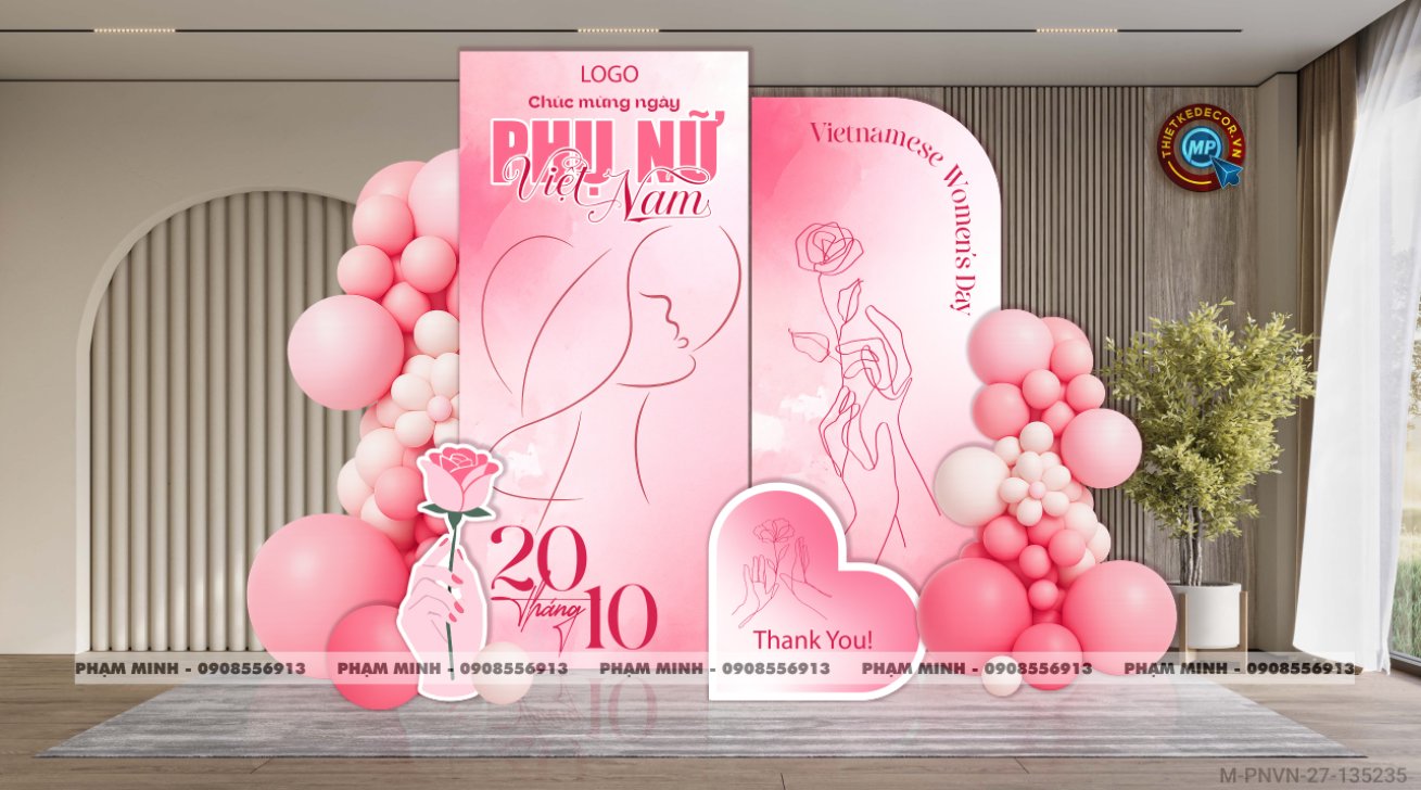 File thiết kế trang trí decor chụp ảnh ngày Phụ nữ Việt Nam 20 tháng 10 Sang trọng Happy women's day tone hồng