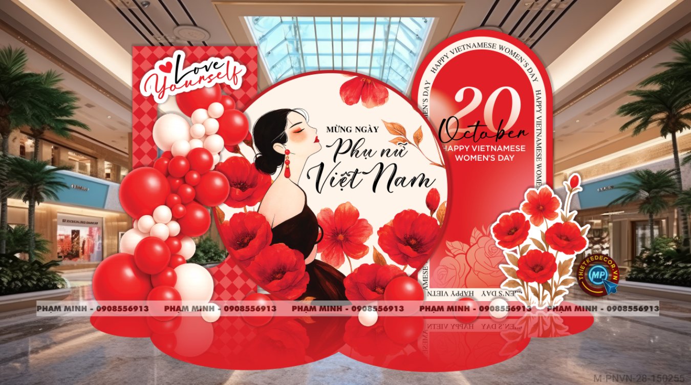 File thiết kế trang trí decor chụp ảnh ngày Phụ nữ Việt Nam 20 tháng 10 Tone Đỏ Sang trọng Happy Vietnamese women's day