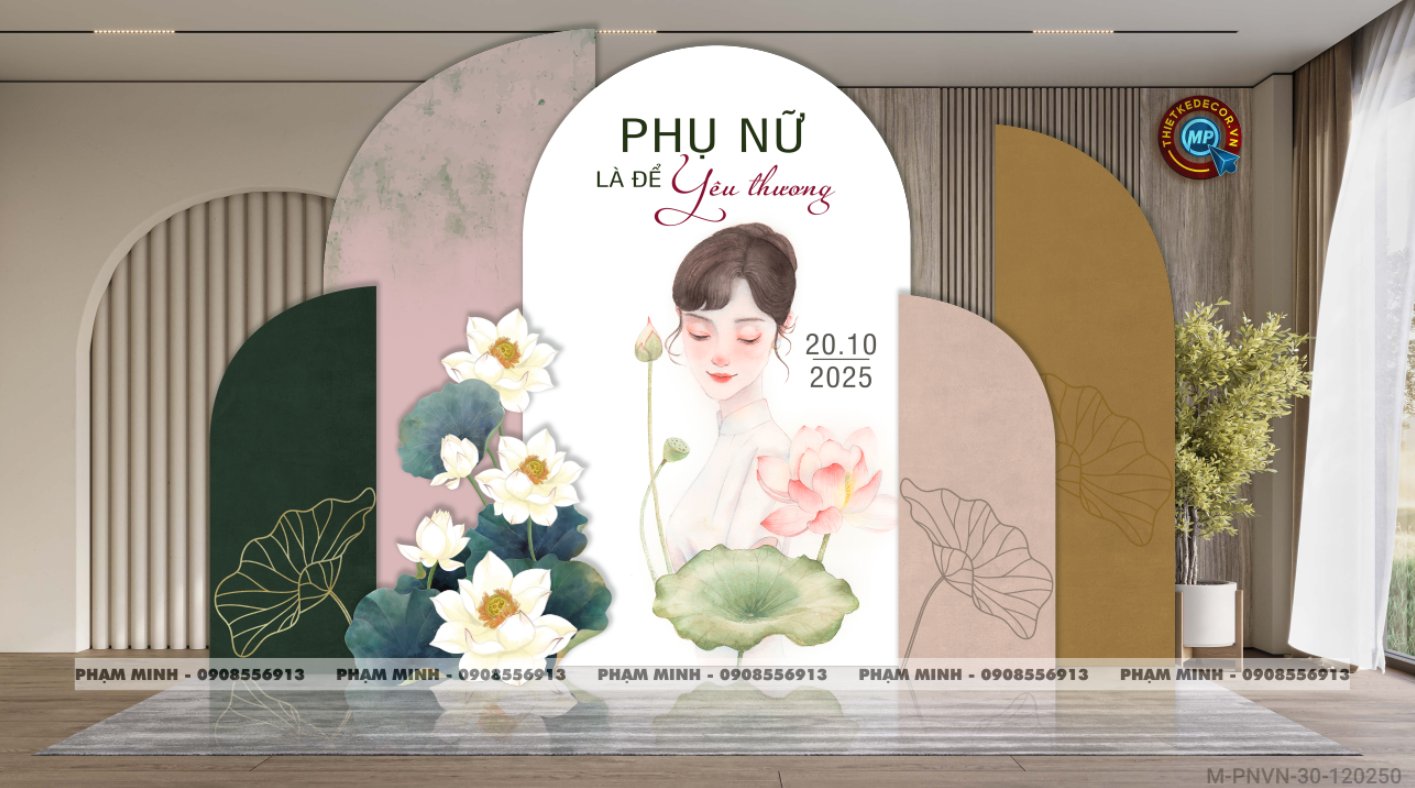 File thiết kế trang trí decor chụp ảnh ngày Phụ nữ Việt Nam 20 tháng 10 Sang trọng Happy women's day tone hồng MIX xanh lá