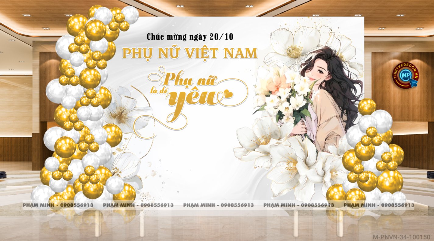 File thiết kế background Chào mừng ngày Phụ nữ Việt Nam 20 tháng 10, ton trắng bạt trang trí bong bóng xinh đẹp, sang trọng.