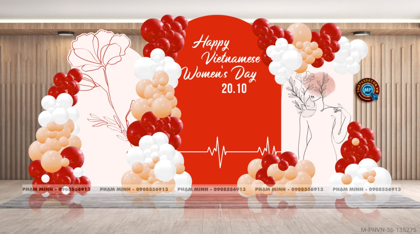 File thiết kế trang trí decor chụp ảnh ngày Phụ nữ Việt Nam 20 tháng 10 Tone Đỏ Sang trọng Happy Vietnamese women's day