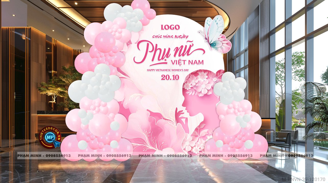 File thiết kế background Chào mừng ngày Phụ nữ Việt Nam 20 tháng 10, bạt trang trí bong bóng tone hồng xinh đẹp, sang trọng.