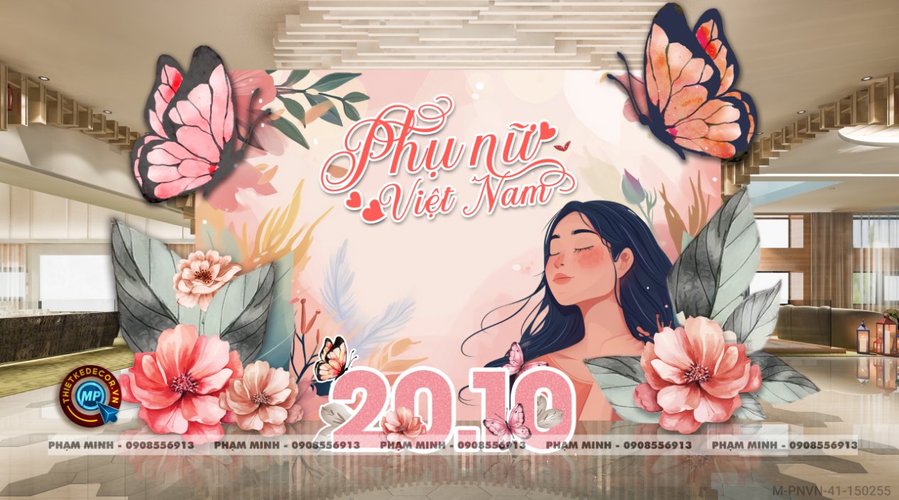 File thiết kế background Chào mừng ngày Phụ nữ Việt Nam 20 tháng 10, tone cam hồng trang trí bong bóng xinh đẹp, sang trọng.