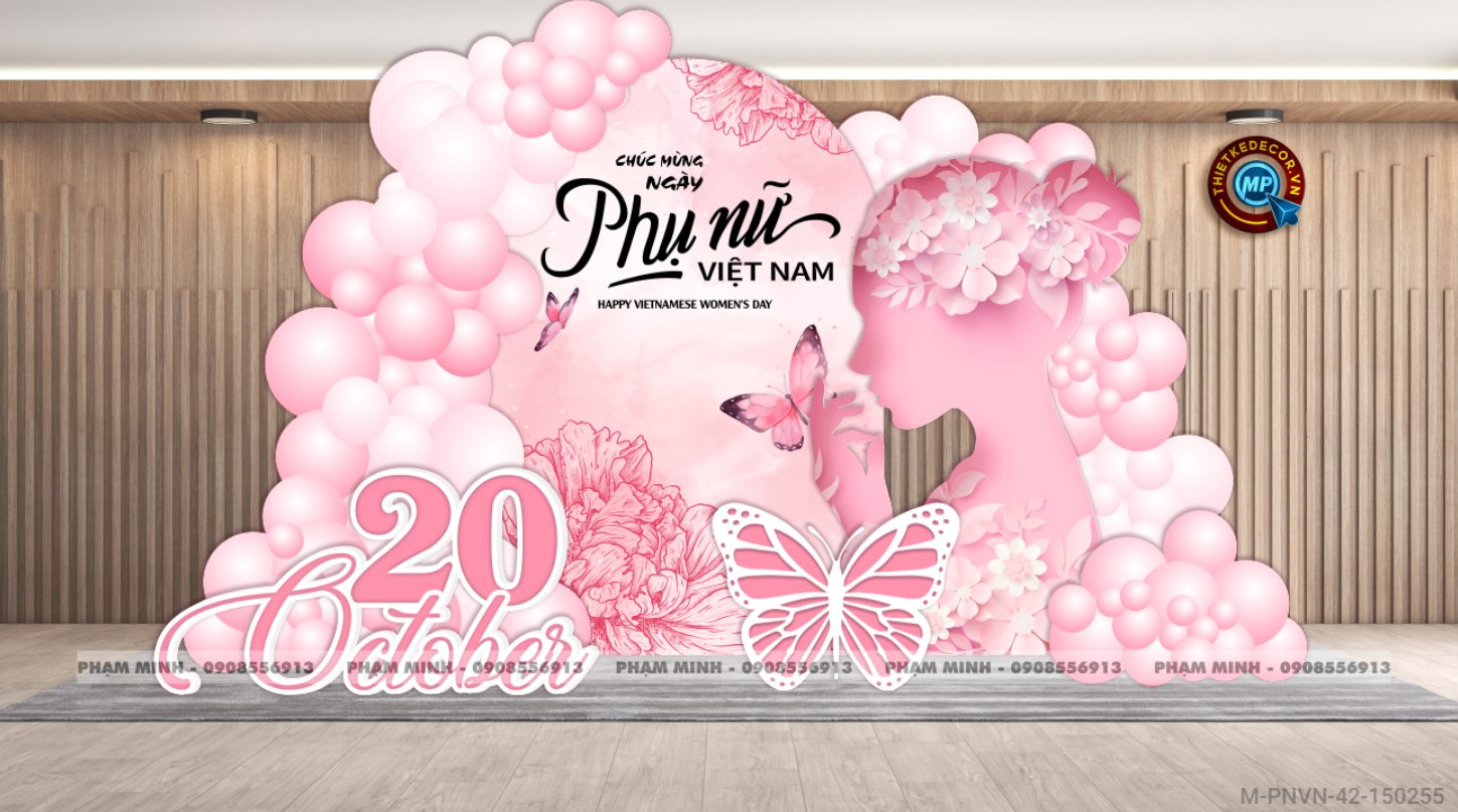 File thiết kế trang trí decor chụp ảnh ngày Phụ nữ Việt Nam 20 tháng 10 Sang trọng Happy women's day tone hồng