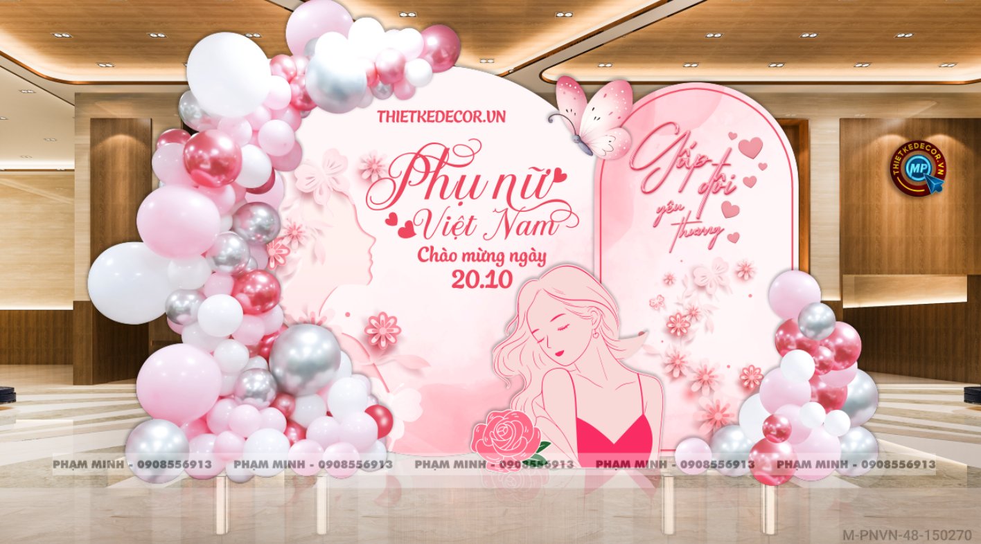 File thiết kế trang trí decor chụp ảnh ngày Phụ nữ Việt Nam 20 tháng 10 Sang trọng Happy women's day tone hồng