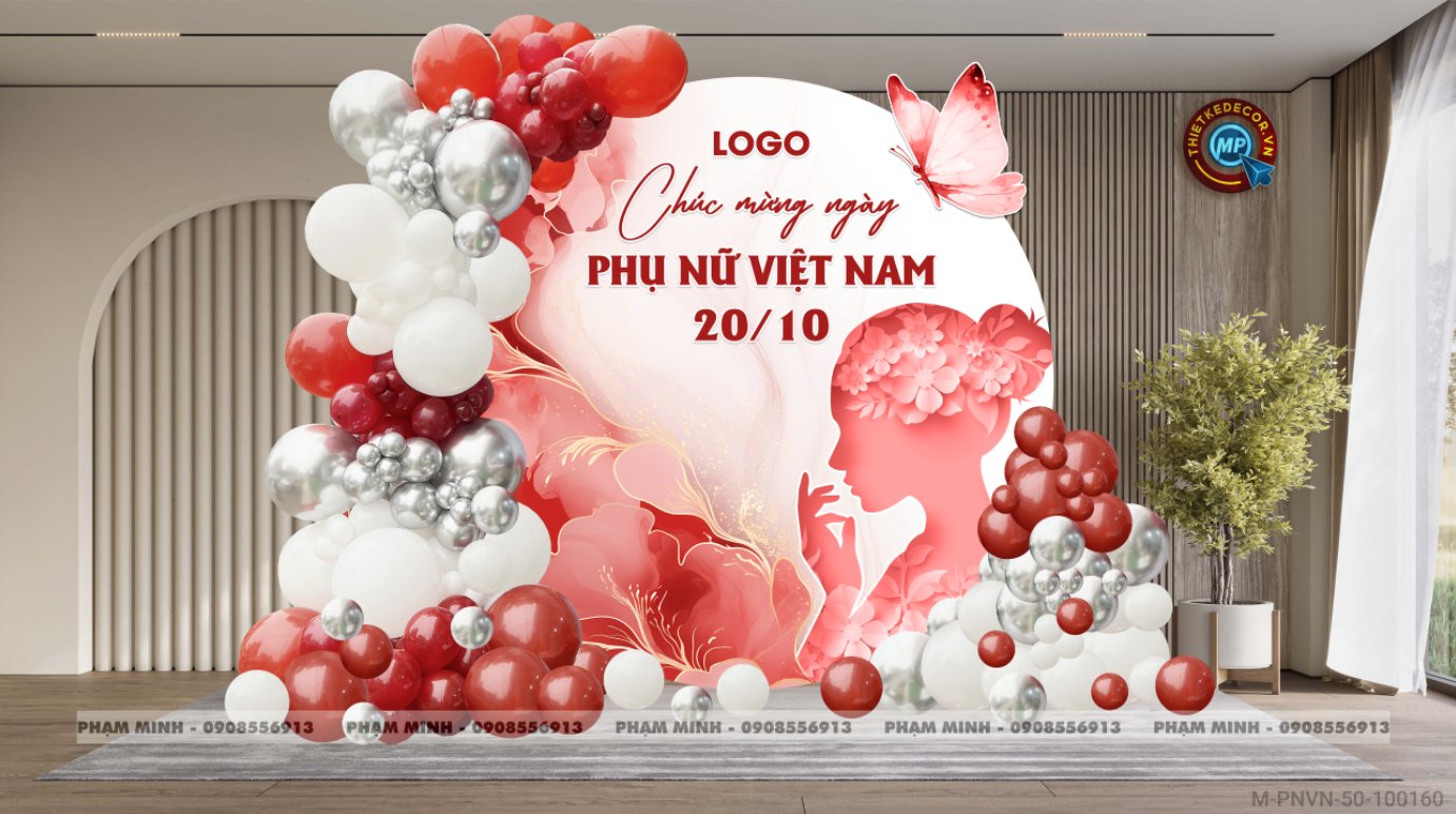 File thiết kế background Chào mừng ngày Phụ nữ Việt Nam 20 tháng 10, bạt trang trí bong bóng tone đỏ xinh đẹp, sang trọng.