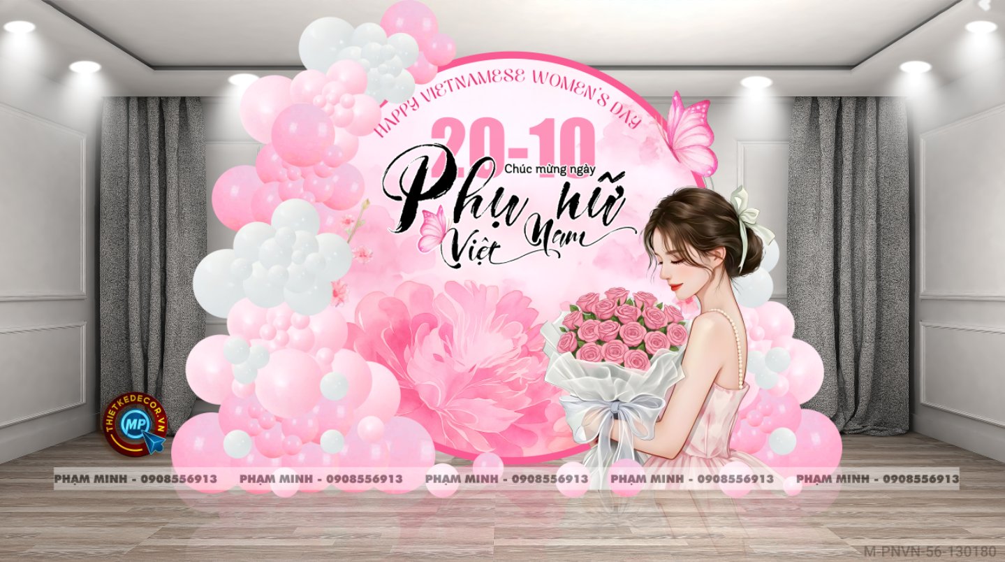 File thiết kế trang trí decor chụp ảnh ngày Phụ nữ Việt Nam 20 tháng 10 Sang trọng Happy women's day tone hồng