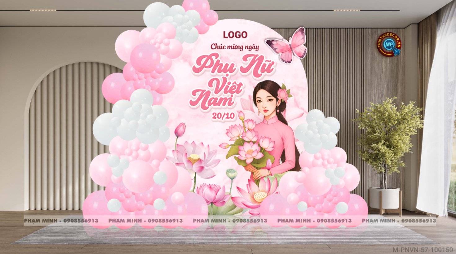 File thiết kế trang trí decor chụp ảnh ngày Phụ nữ Việt Nam 20 tháng 10 Sang trọng Happy women's day tone hồng