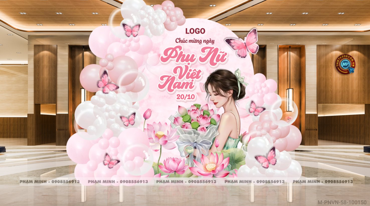 File thiết kế trang trí decor chụp ảnh ngày Phụ nữ Việt Nam 20 tháng 10 Sang trọng Happy women's day tone hồng