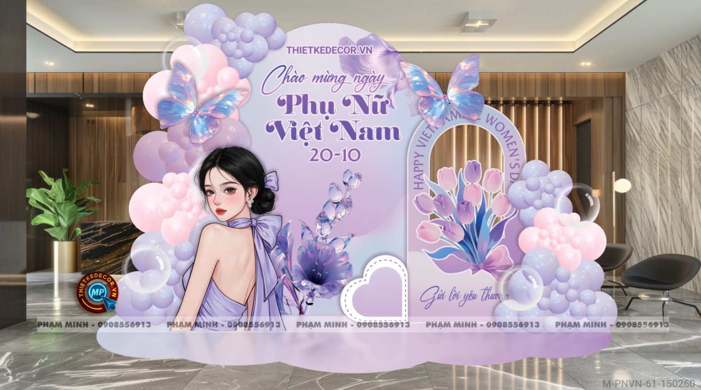 File thiết kế trang trí decor chụp ảnh ngày Phụ nữ Việt Nam 20 tháng 10 Tone Tím Sang trọng Happy Vietnamese women's day