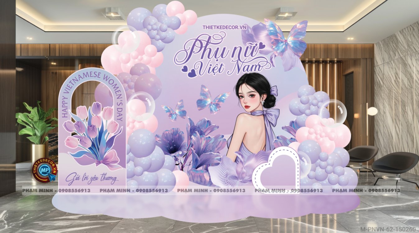 File thiết kế trang trí decor chụp ảnh ngày Phụ nữ Việt Nam 20 tháng 10 Tone Tím Sang trọng Happy Vietnamese women's day