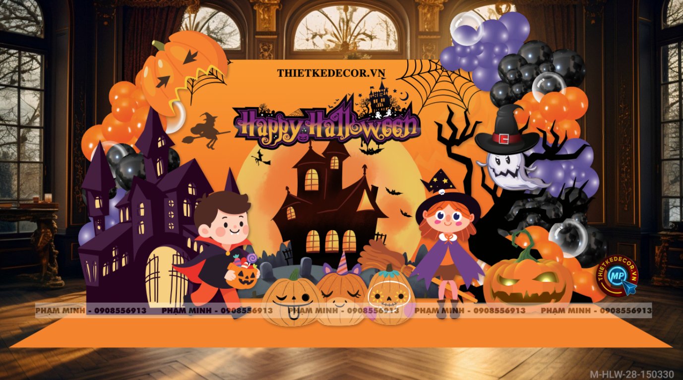 File thiết kế Halloween Trang trí chụp ảnh sự kiện Halloween cute, dễ thương cho Trung tâm tiếng Anh, Mail, Siêu Thị, Trường Học, Nhà hàng, quán cà phê