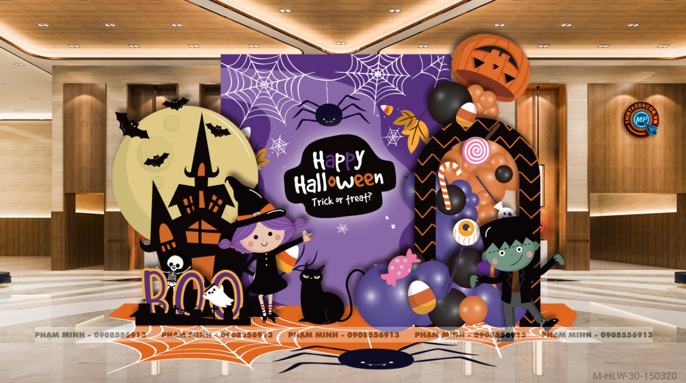 File thiết kế Halloween Trang trí chụp ảnh sự kiện Halloween cute, dễ thương cho Trung tâm tiếng Anh, Mail, Siêu Thị, Trường Học, Nhà hàng, quán cà phê