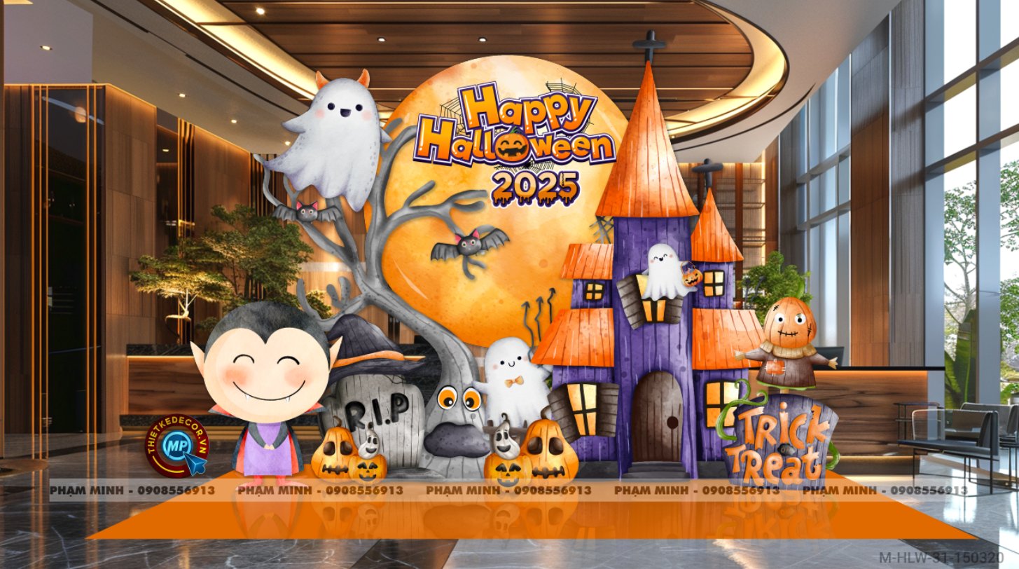 File thiết kế Halloween Trang trí chụp ảnh sự kiện Halloween cute, dễ thương cho Trung tâm tiếng Anh, Mail, Siêu Thị, Trường Học, Nhà hàng, quán cà phê