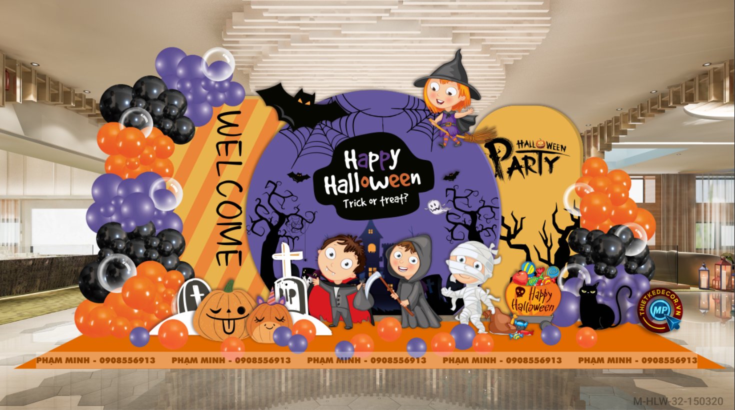 File thiết kế Halloween Trang trí chụp ảnh sự kiện Halloween cute, dễ thương cho Trung tâm tiếng Anh, Mail, Siêu Thị, Trường Học, Nhà hàng, quán cà phê