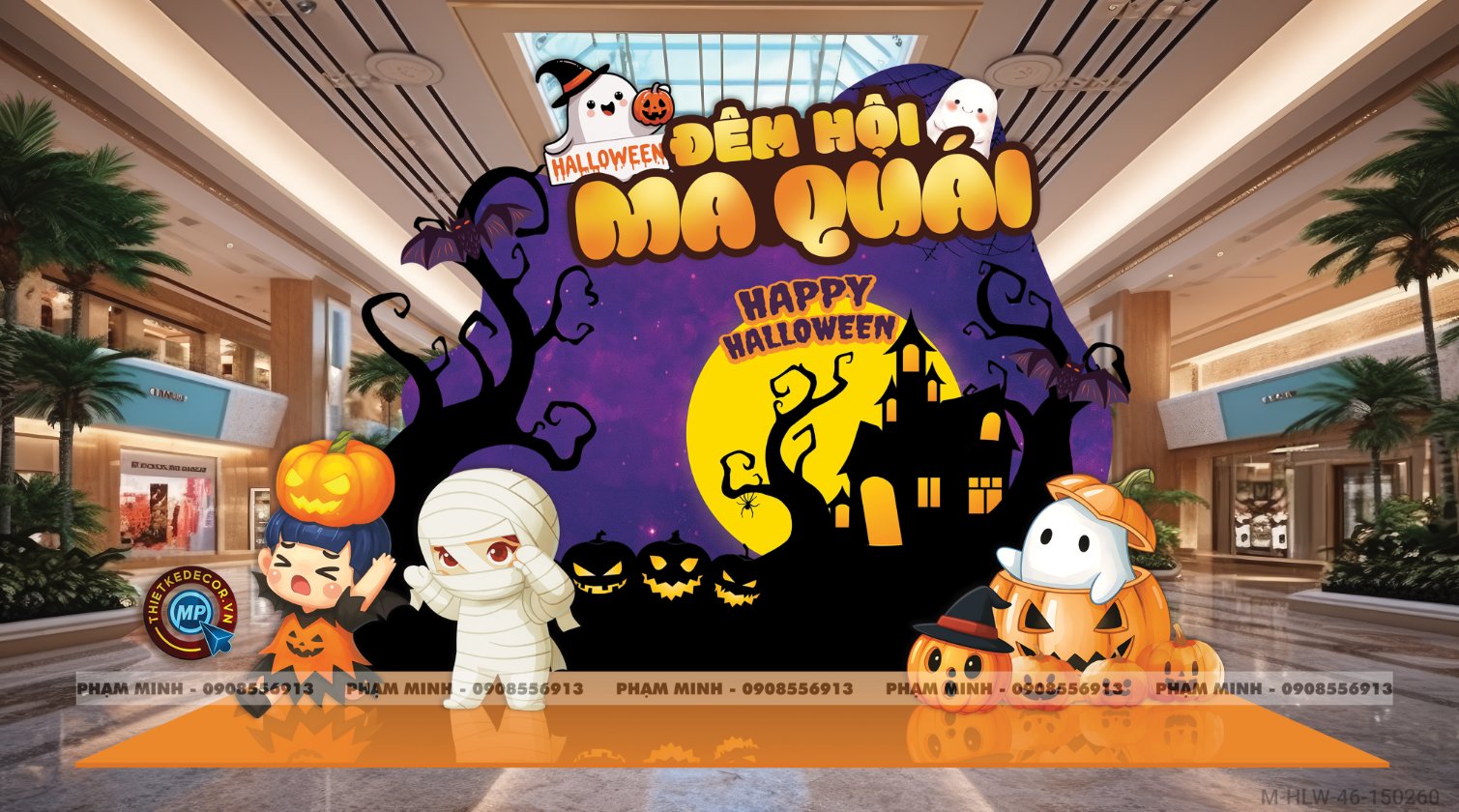 File thiết kế Halloween Trang trí chụp ảnh sự kiện Halloween cute, dễ thương cho Trung tâm tiếng Anh, Mail, Siêu Thị, Trường Học, Nhà hàng, quán cà phê