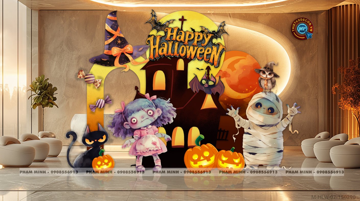 File thiết kế Halloween Trang trí chụp ảnh sự kiện Halloween cute, dễ thương cho Trung tâm tiếng Anh, Mail, Siêu Thị, Trường Học, Nhà hàng, quán cà phê