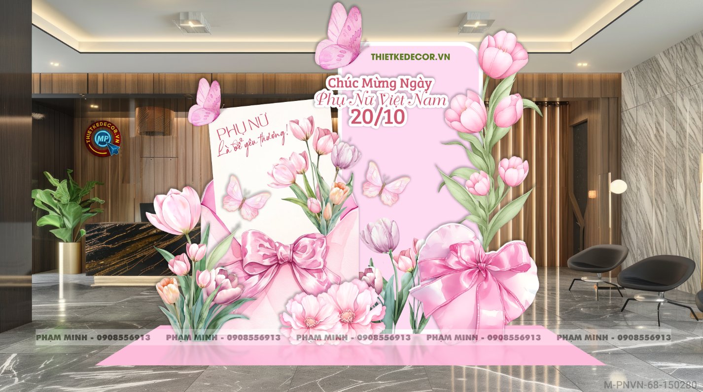 File thiết kế trang trí decor chụp ảnh ngày Phụ nữ Việt Nam 20 tháng 10 Sang trọng Happy women's day tone hồng