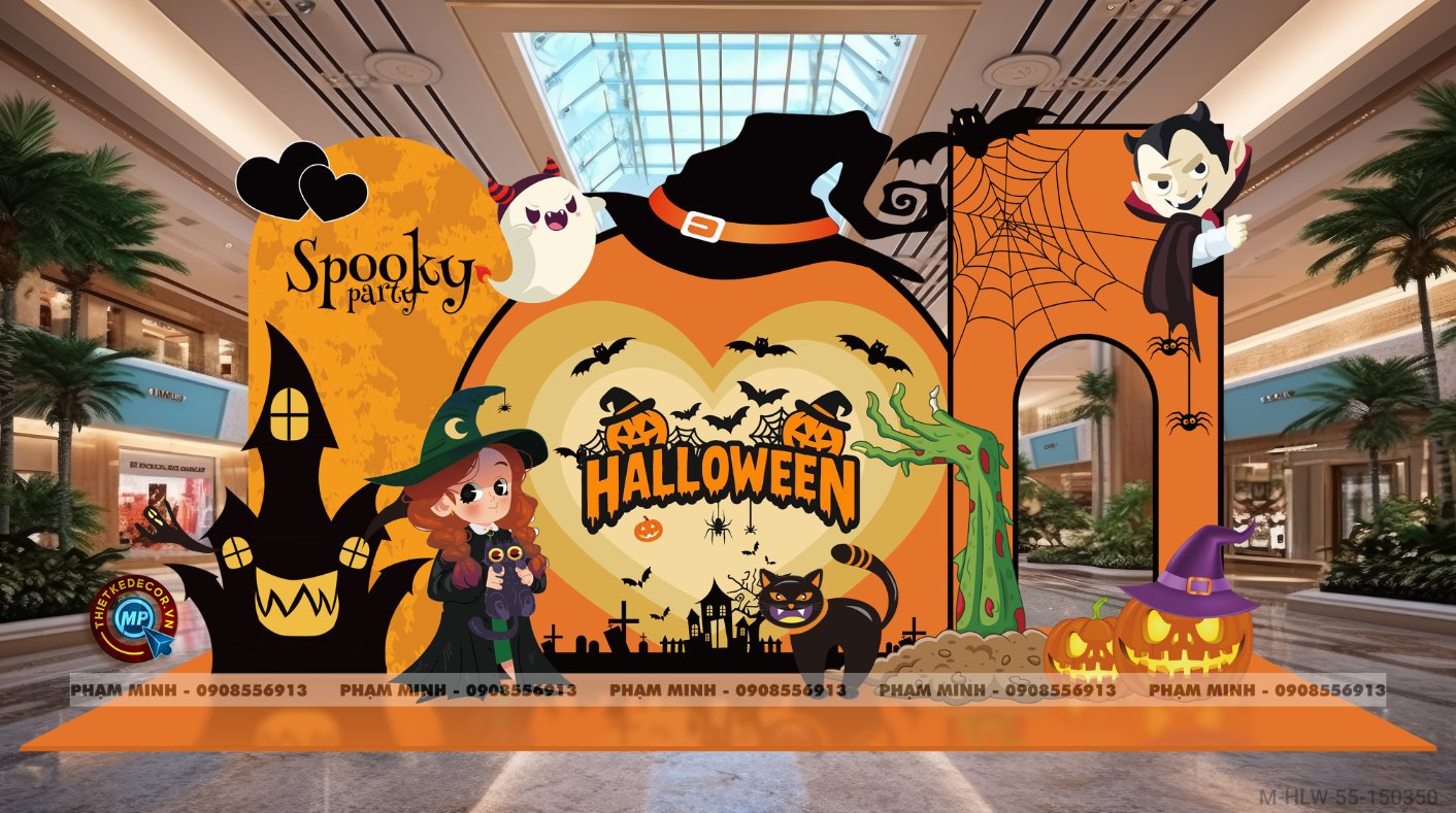 File thiết kế Halloween Trang trí chụp ảnh sự kiện Halloween cute, dễ thương cho Trung tâm tiếng Anh, Mail, Siêu Thị, Trường Học, Nhà hàng, quán cà phê