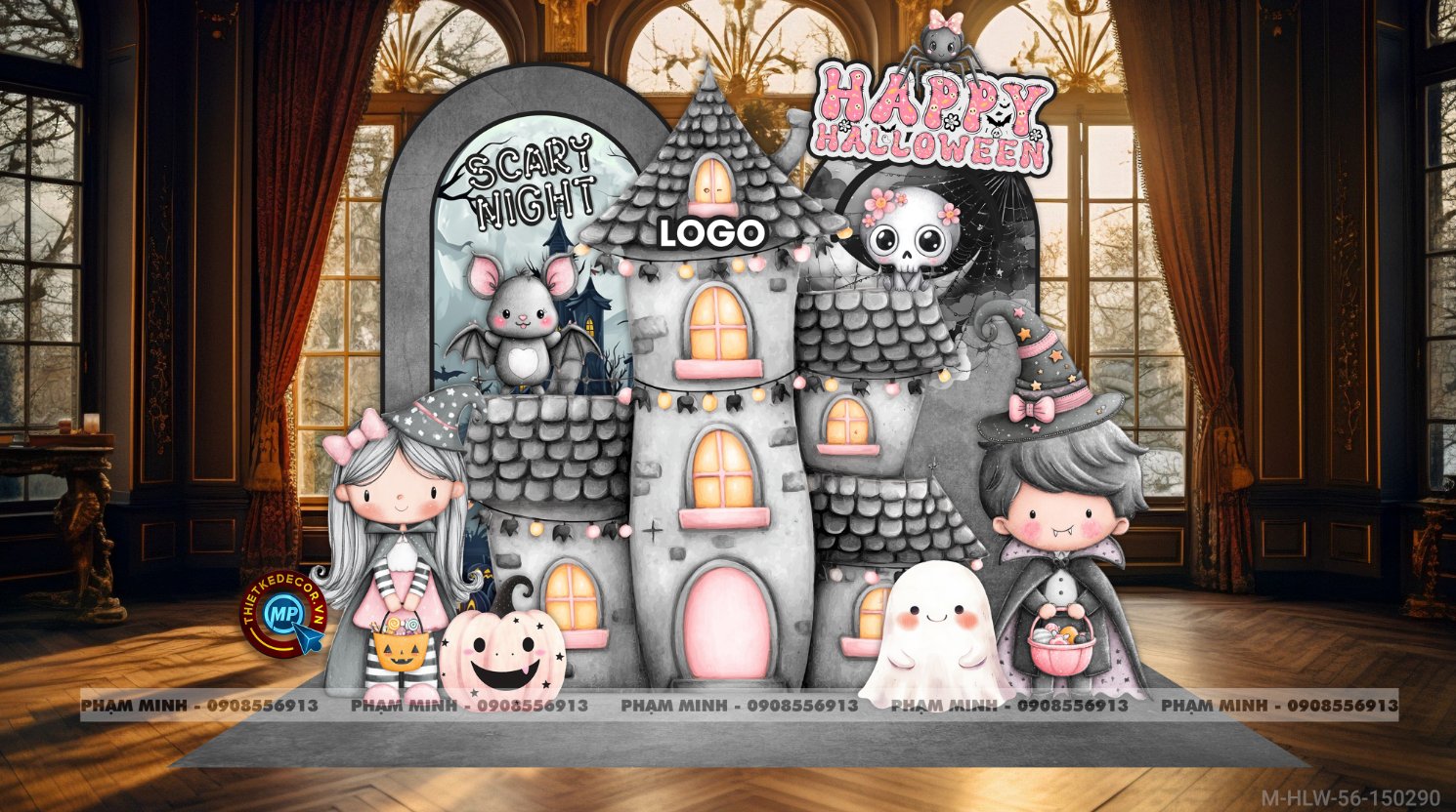 File thiết kế Halloween Trang trí chụp ảnh sự kiện Halloween cute, dễ thương cho Trung tâm tiếng Anh, Mail, Siêu Thị, Trường Học, Nhà hàng, quán cà phê