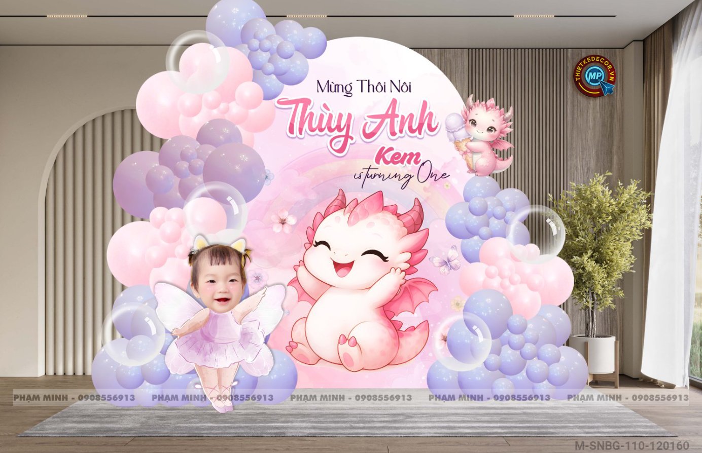 File thiết kế sinh nhật bé gái 1 tuổi tone màu pastel cute dễ thương.