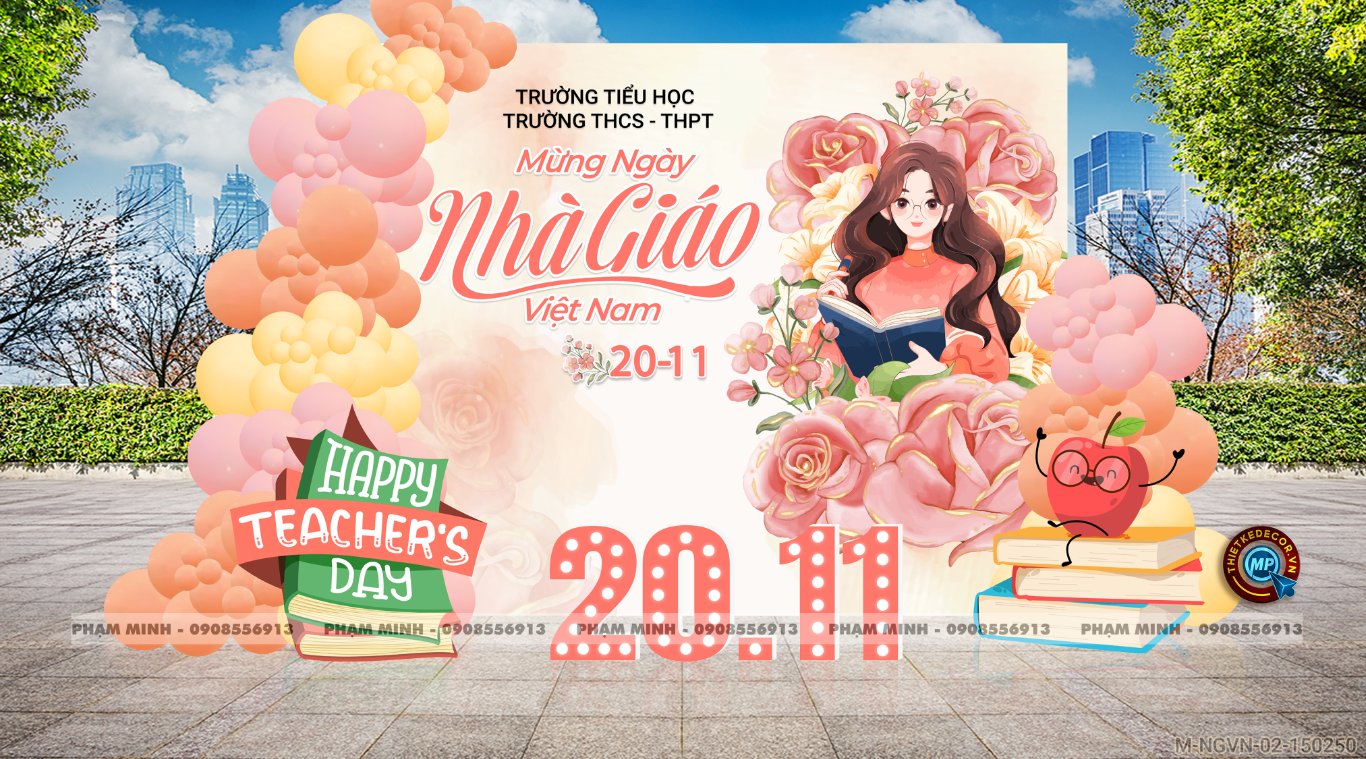 File thiết kế background trang trí ngày Nhà giáo Việt Nam 20.11 Decor bong bóng chụp ảnh Happy teacher's day cho trường học đẹp, sang trọng.