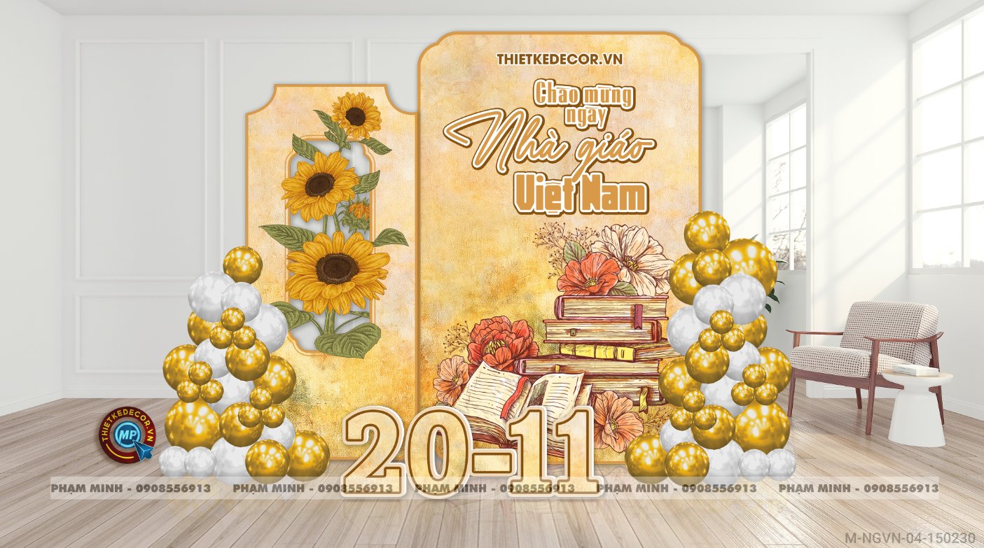 File thiết kế trang trí ngày Nhà giáo Việt Nam 20.11 Decor bong bóng chụp ảnh Happy teacher's day cho trường học đẹp, sang trọng.