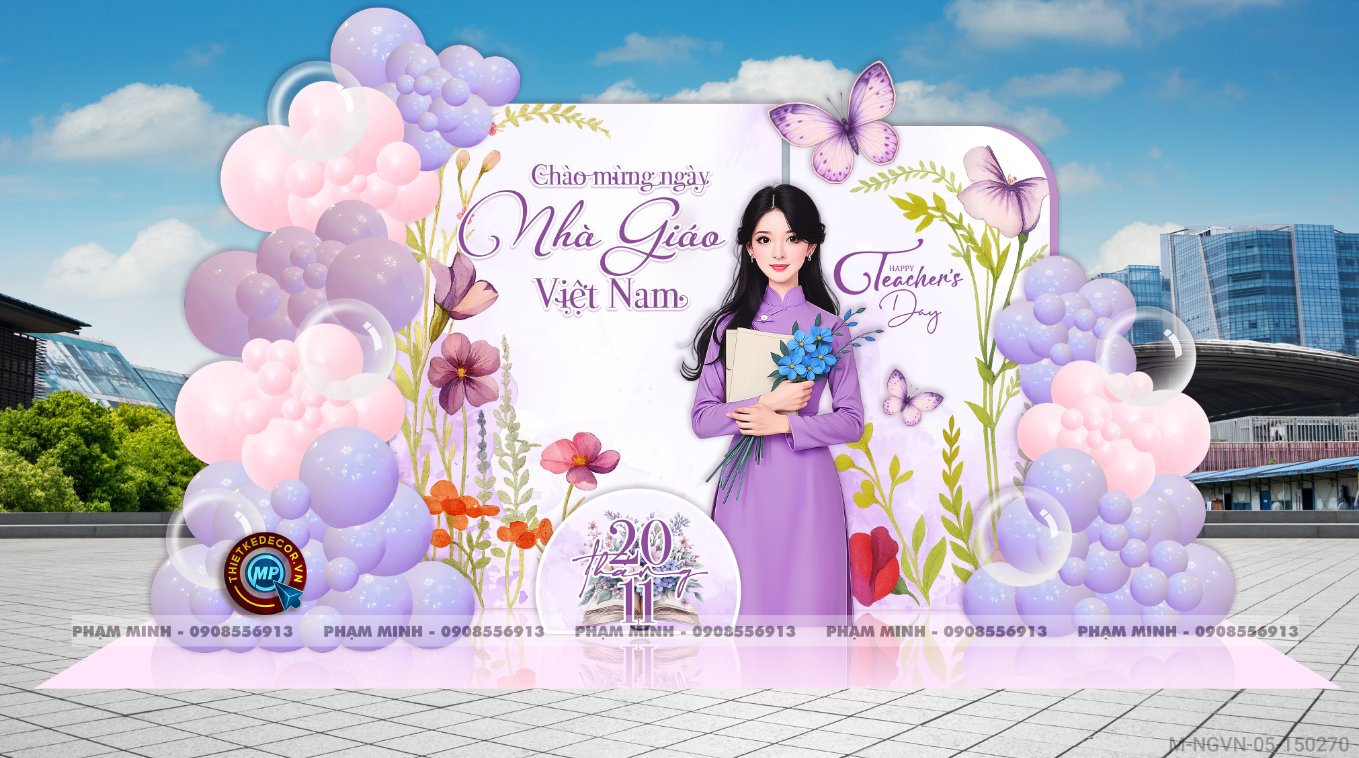 File thiết kế trang trí ngày Nhà giáo Việt Nam 20.11 Decor bong bóng chụp ảnh Happy teacher's day cho trường học đẹp, sang trọng.
