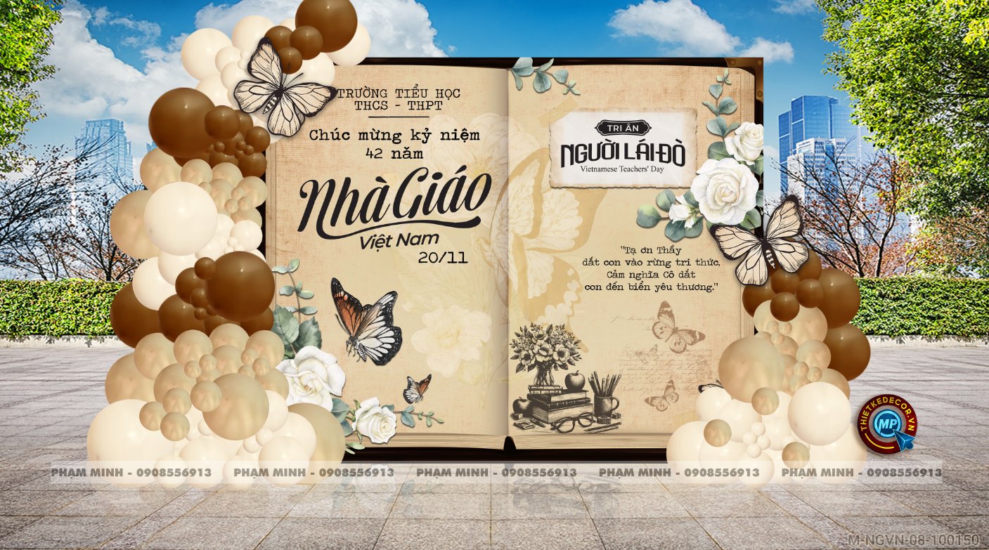 File thiết kế background quyển sách trang trí ngày Nhà giáo Việt Nam 20.11 Decor bong bóng chụp ảnh Happy teacher's day cho trường học đẹp, sang trọng.