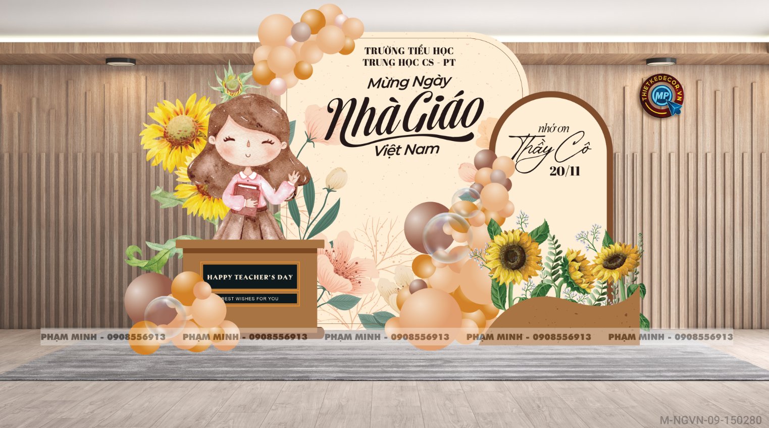 File thiết kế trang trí ngày Nhà giáo Việt Nam 20.11 Decor bong bóng chụp ảnh Happy teacher's day cho trường học đẹp, sang trọng.