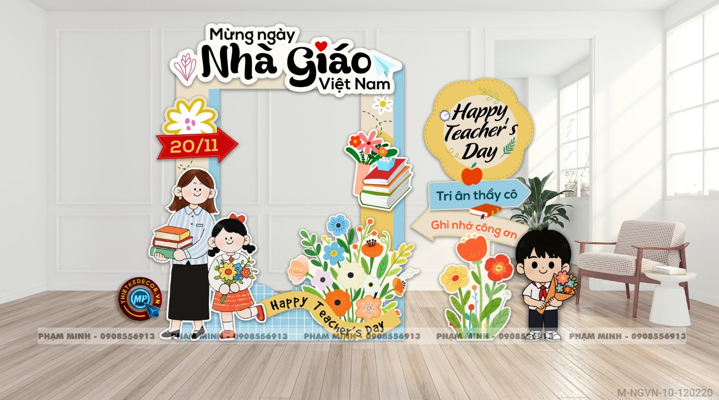 File thiết kế khung chụp ảnh trang trí ngày Nhà giáo Việt Nam 20.11 Decor bong bóng chụp ảnh Happy teacher's day cho trường học đẹp, sang trọng.