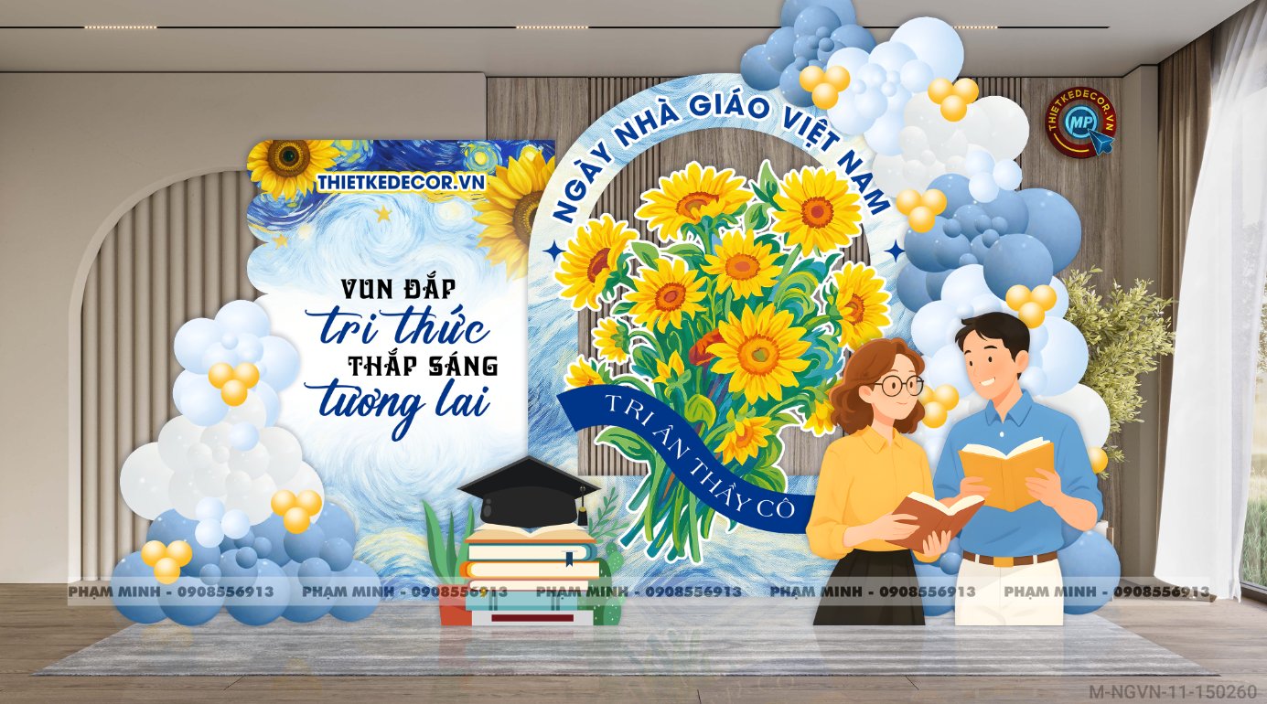 File thiết kế trang trí ngày Nhà giáo Việt Nam 20.11 Decor bong bóng chụp ảnh Happy teacher's day cho trường học đẹp, sang trọng.