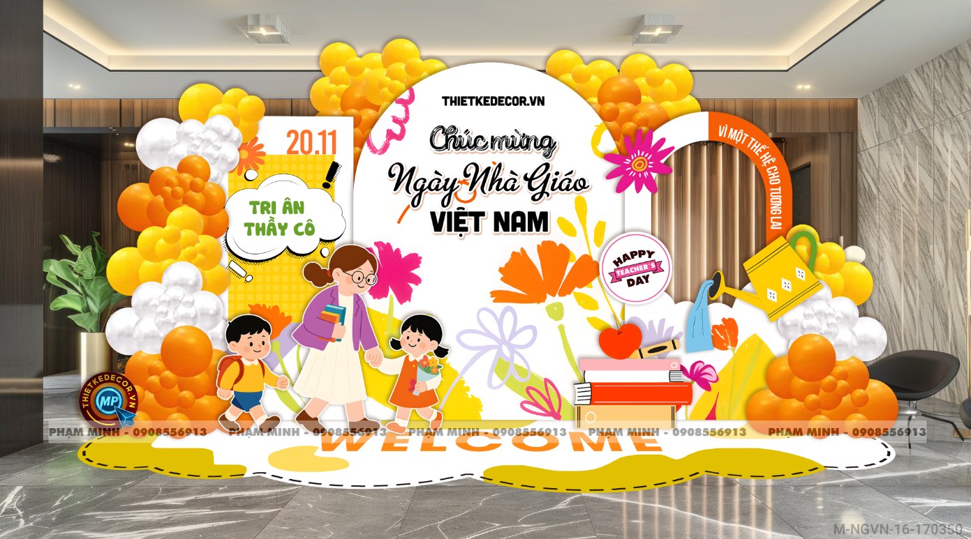 File thiết kế trang trí ngày Nhà giáo Việt Nam 20.11 Decor bong bóng chụp ảnh Happy teacher's day cho trường học đẹp, sang trọng.