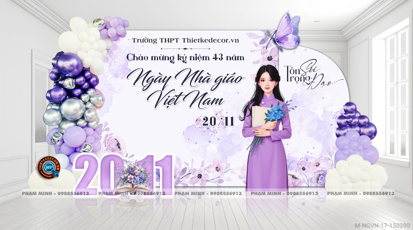 File thiết kế trang trí ngày Nhà giáo Việt Nam 20.11 Decor bong bóng chụp ảnh Happy teacher's day cho trường học đẹp, sang trọng.