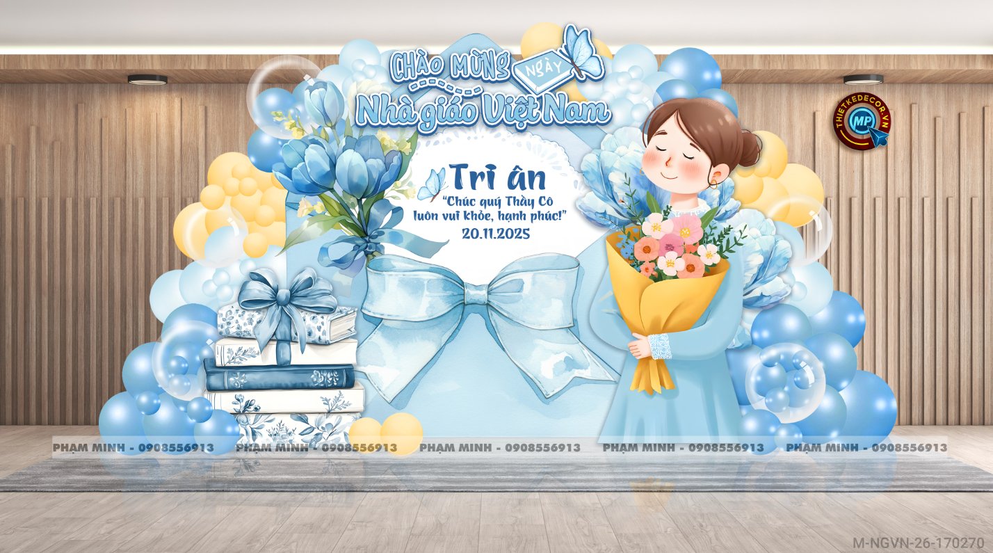 File thiết kế background trang trí ngày Nhà giáo Việt Nam 20.11 Decor bong bóng chụp ảnh Happy teacher's day cho trường học đẹp, sang trọng.