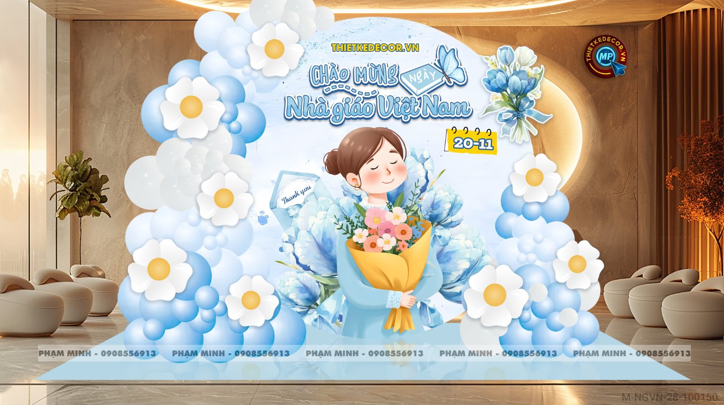 File thiết kế background trang trí ngày Nhà giáo Việt Nam 20.11 Decor bong bóng chụp ảnh Happy teacher's day cho trường học đẹp, sang trọng.