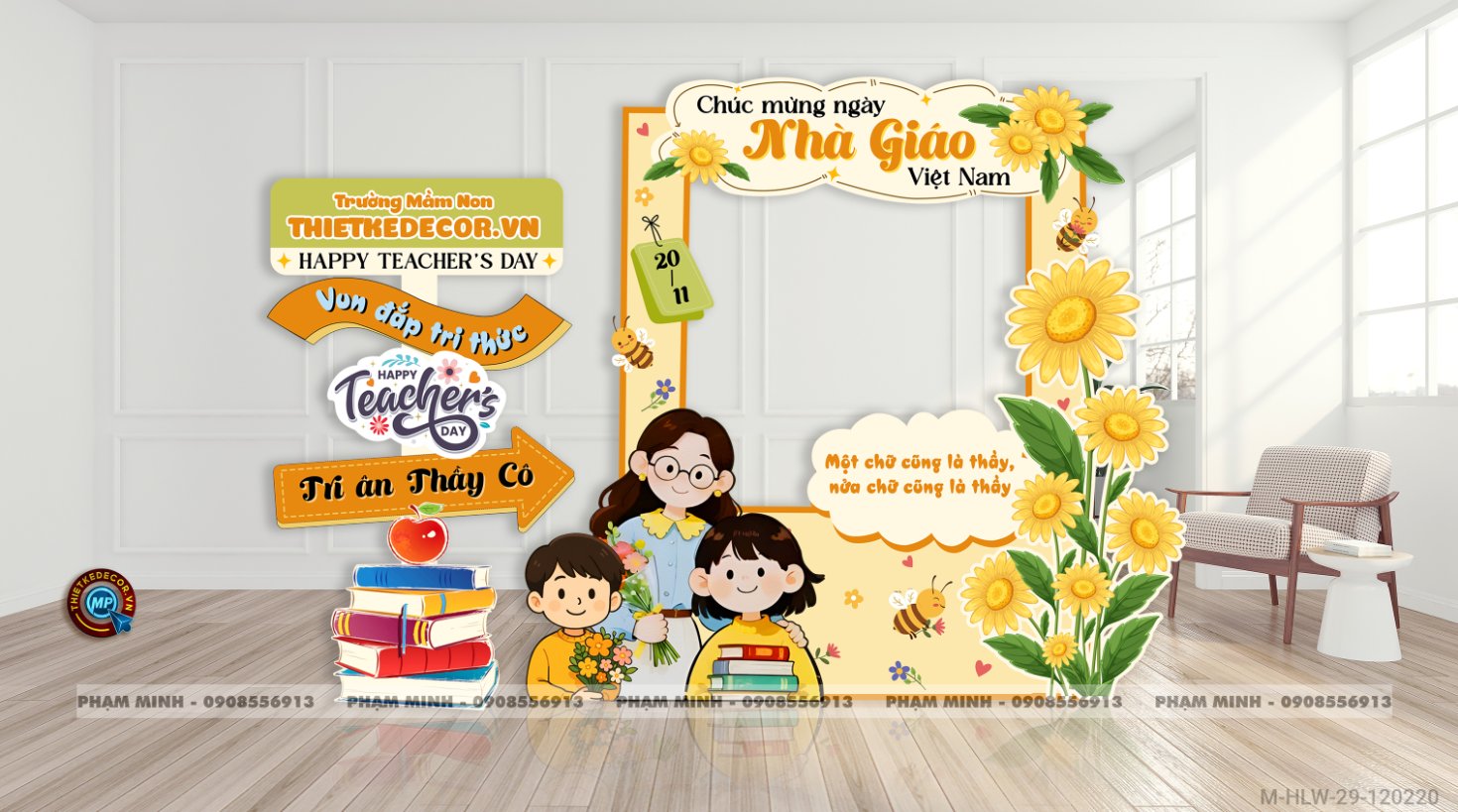 File thiết kế khung chụp ảnh trang trí ngày Nhà giáo Việt Nam 20.11 Decor bong bóng chụp ảnh Happy teacher's day cho trường học đẹp, sang trọng.