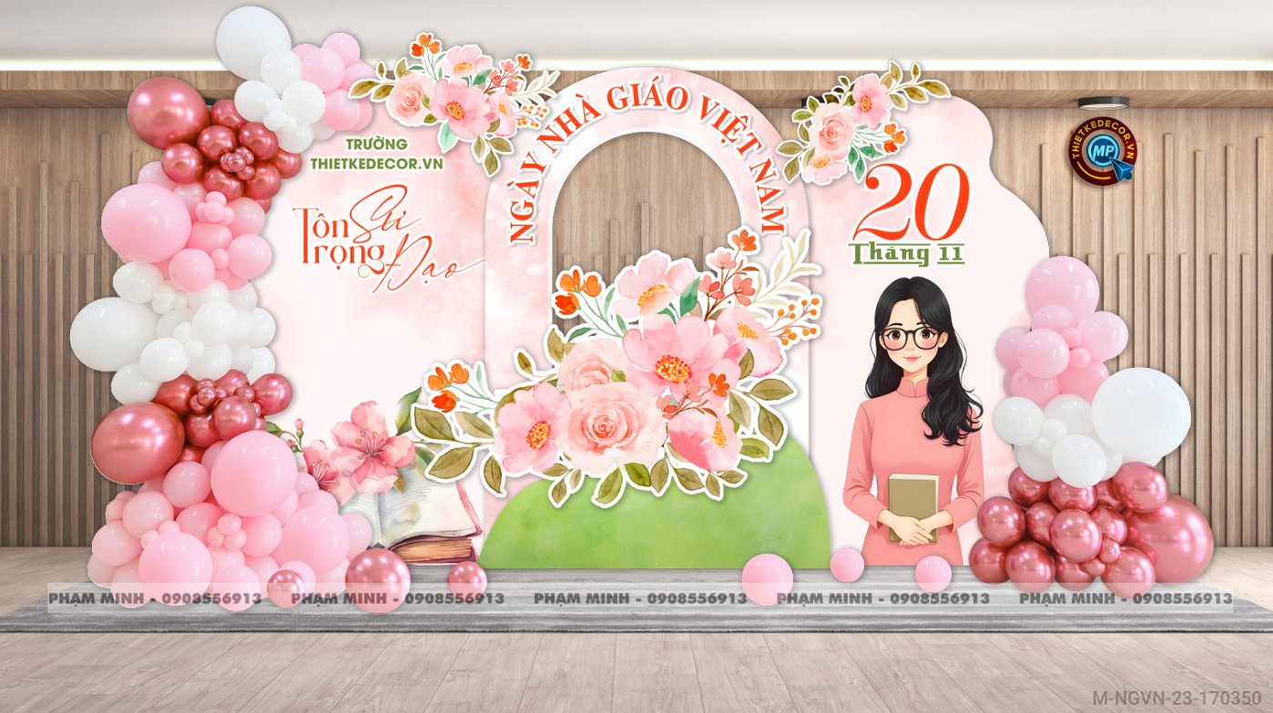 File thiết kế trang trí ngày Nhà giáo Việt Nam 20.11 Decor bong bóng chụp ảnh Happy teacher's day cho trường học đẹp, sang trọng.