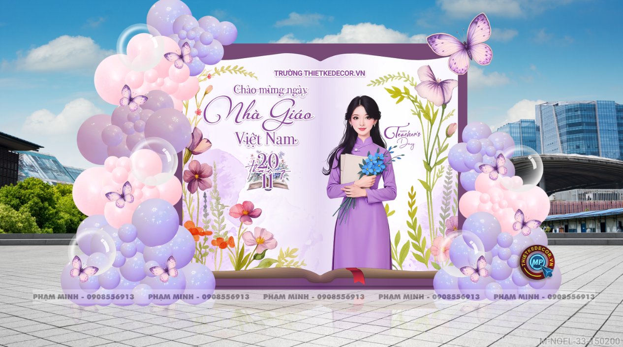 File thiết kế background trang trí ngày Nhà giáo Việt Nam 20.11 Decor bong bóng chụp ảnh Happy teacher's day cho trường học đẹp, sang trọng.