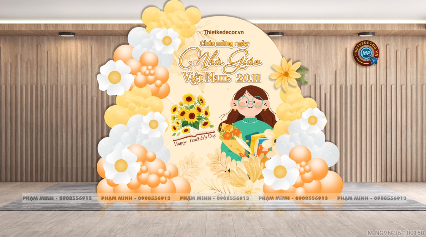 File thiết kế background trang trí ngày Nhà giáo Việt Nam 20.11 Decor bong bóng chụp ảnh Happy teacher's day cho trường học đẹp, sang trọng.