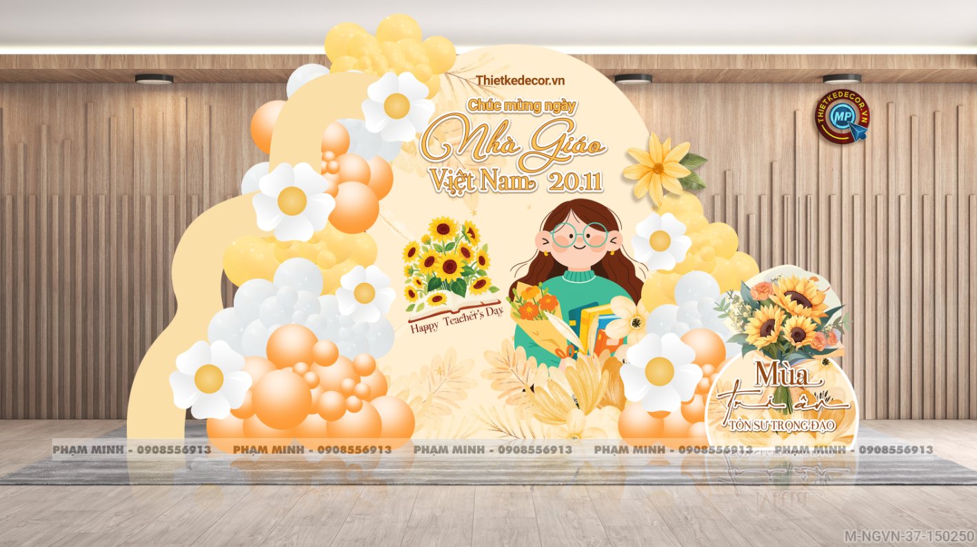 File thiết kế background trang trí ngày Nhà giáo Việt Nam 20.11 Decor bong bóng chụp ảnh Happy teacher's day cho trường học đẹp, sang trọng.