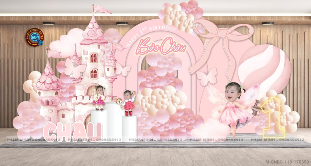 File thiết kế sinh nhật bé gái chủ đề công chúa tone hồng dễ thương đáng yêu cute sang trọng.