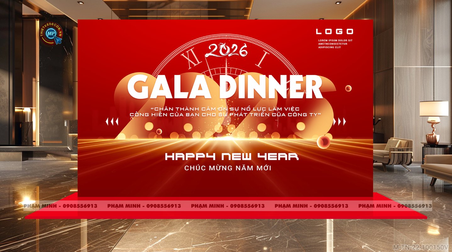 File thiết kế tiệc Tất niên 2025, Year End Party 2025 tone đỏ trang trí bong bóng căng bạt sang trọng cho công ty.