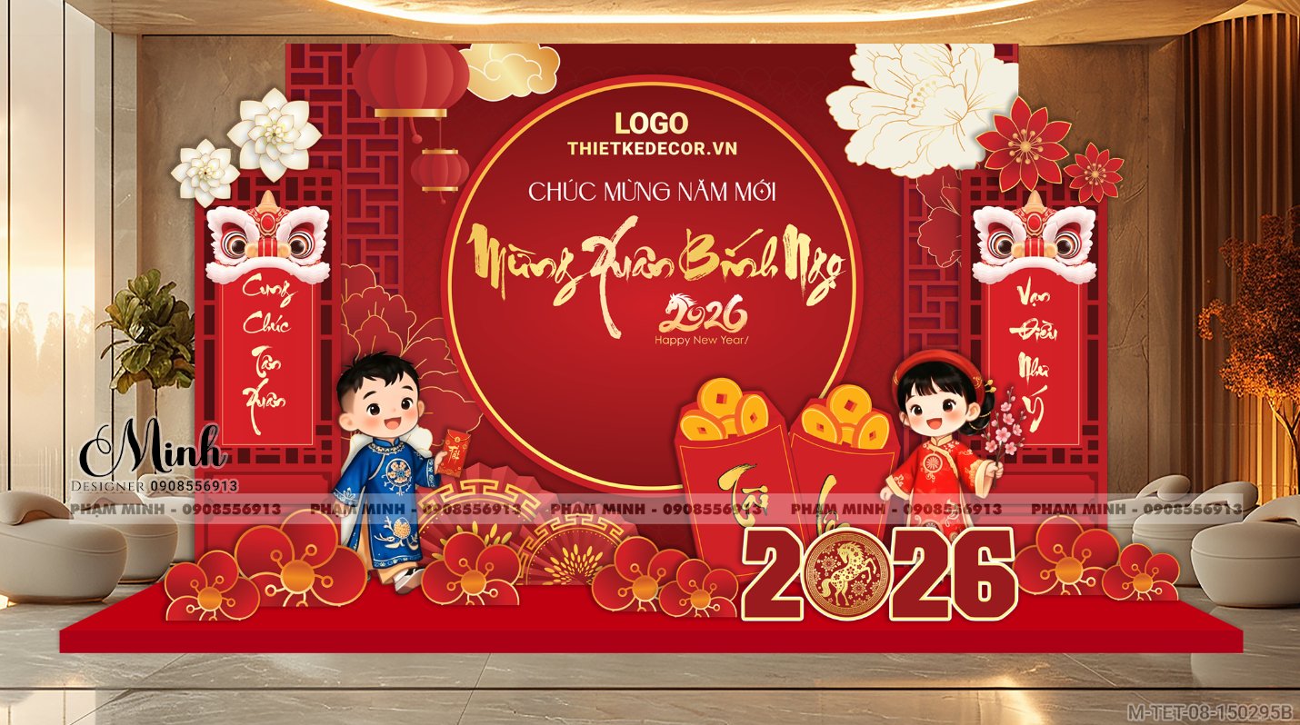 File thiết kế trang trí Tết 2026 Xuân Bính Ngọ decor không gian cho Sảnh chung cư, Nhà hàng, khách sạn, trường học, quán cà phê sang trọng, đẹp mắt.