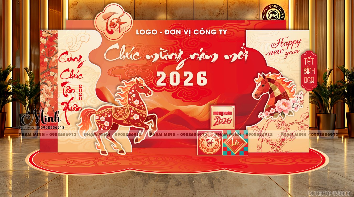 File thiết kế trang trí Tết 2026 Xuân Bính Ngọ decor không gian cho Sảnh chung cư, Nhà hàng, khách sạn, trường học, quán cà phê sang trọng, đẹp mắt.