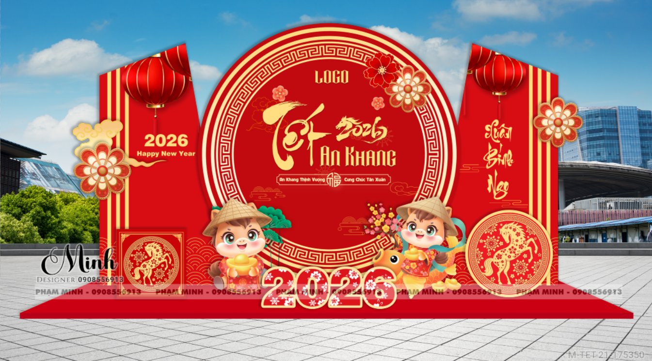 File thiết kế trang trí Tết 2026 Xuân Bính Ngọ decor không gian cho Sảnh chung cư, Nhà hàng, khách sạn, trường học, quán cà phê sang trọng, đẹp mắt.